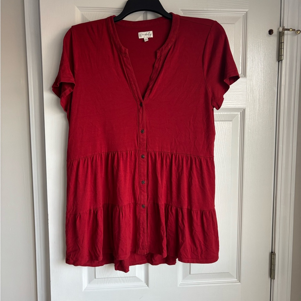 Wonderly Red Button-Down Blouse